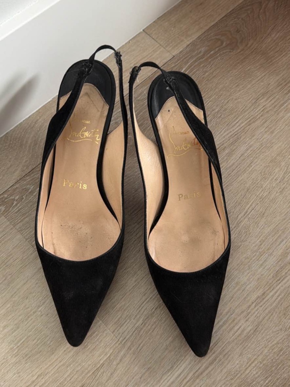 Christian Louboutin Black Pointed Toe Slingback Kitten Heels